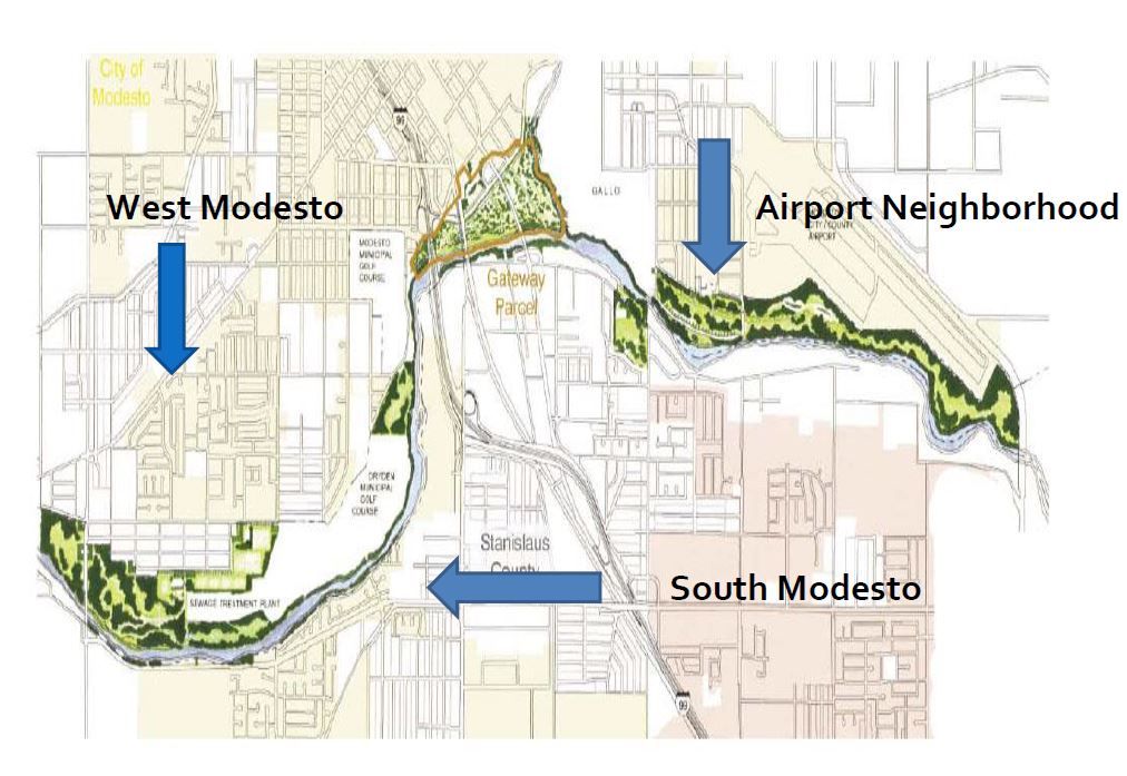 Map of West Modesto, South Modesto, and the Airport Neighborhood. Image from Tuolumne River Trust.