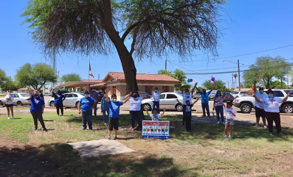In Westmorland, CA, community members stand six feet apart in an event to help nurture civic participation in the 2020 Census. Photo by Civico Comite del Valle.
