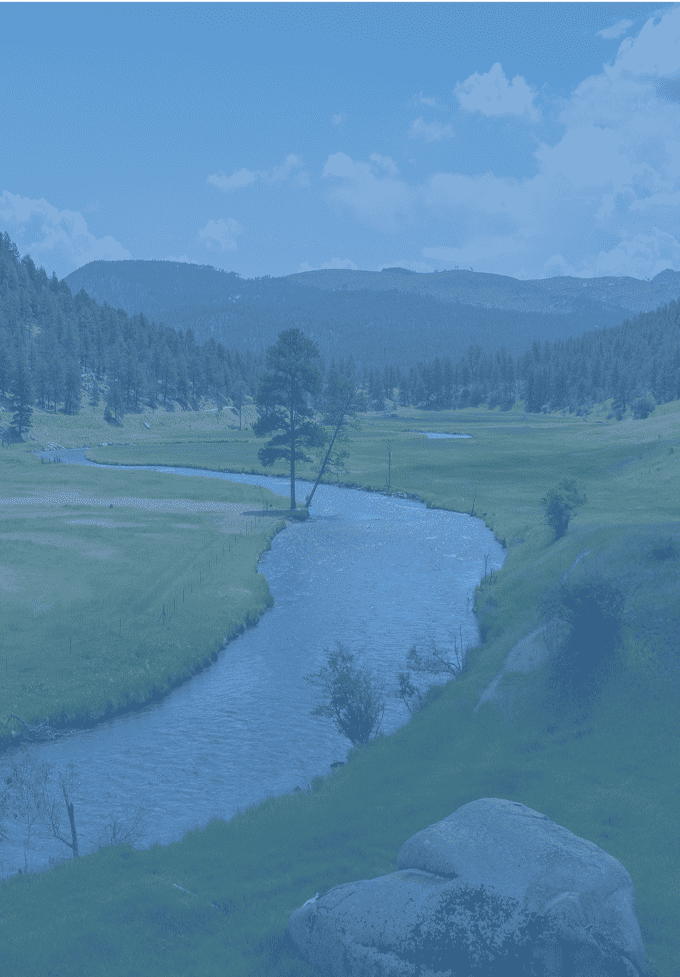 Aerial view of north fork of the South Platte River in Pike National Forest, Colorado, USA