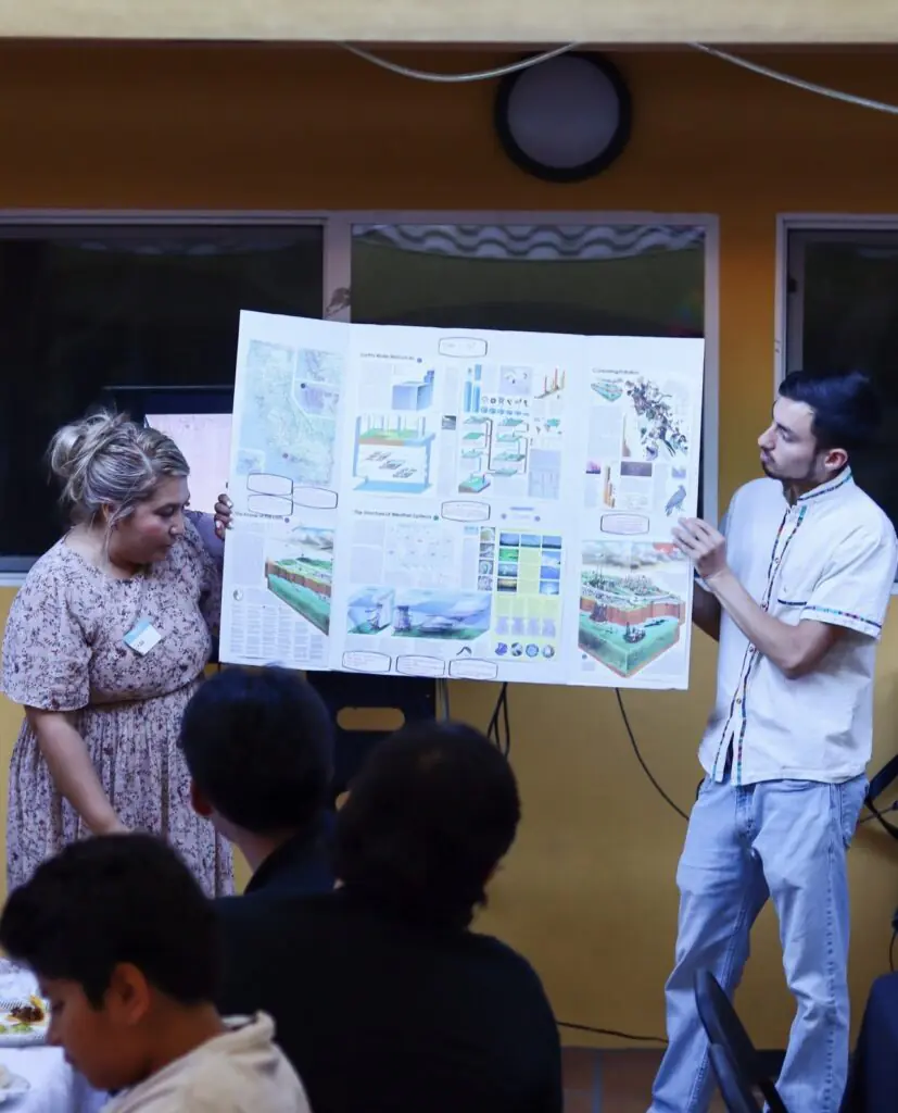 Pacoima Beautiful, two people presenting capstone projects for People's Collaborative Academy